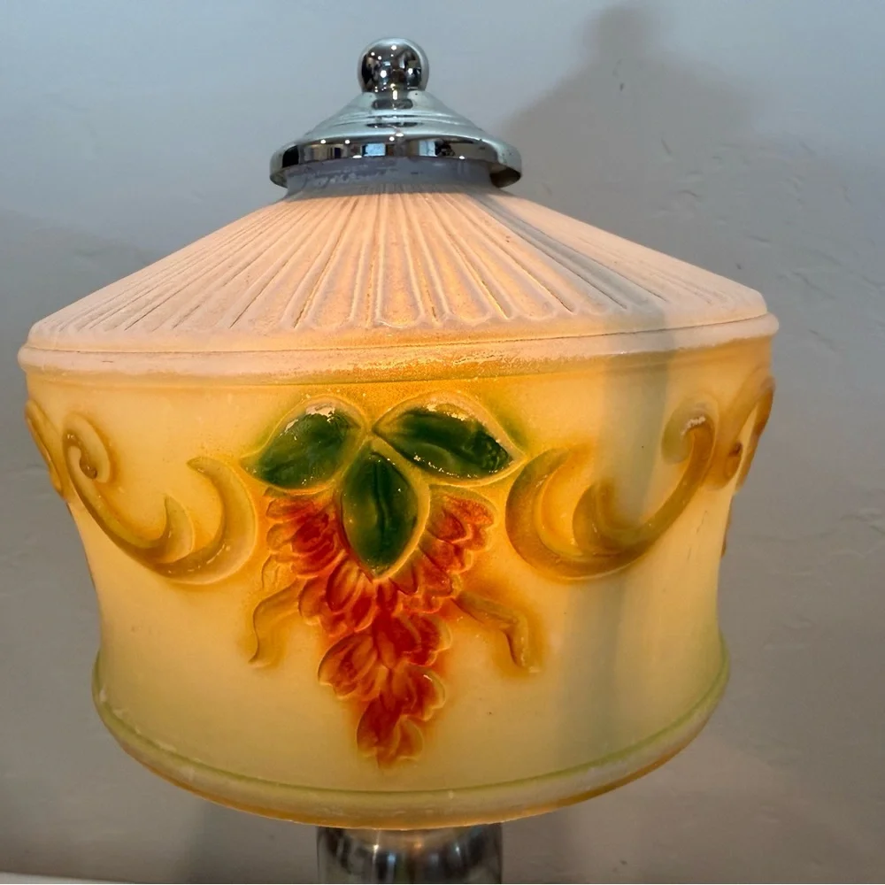 Vintage Metal Base Art Deco Green Painted  Boudoir Table Lamp‎ 3- Way Touch